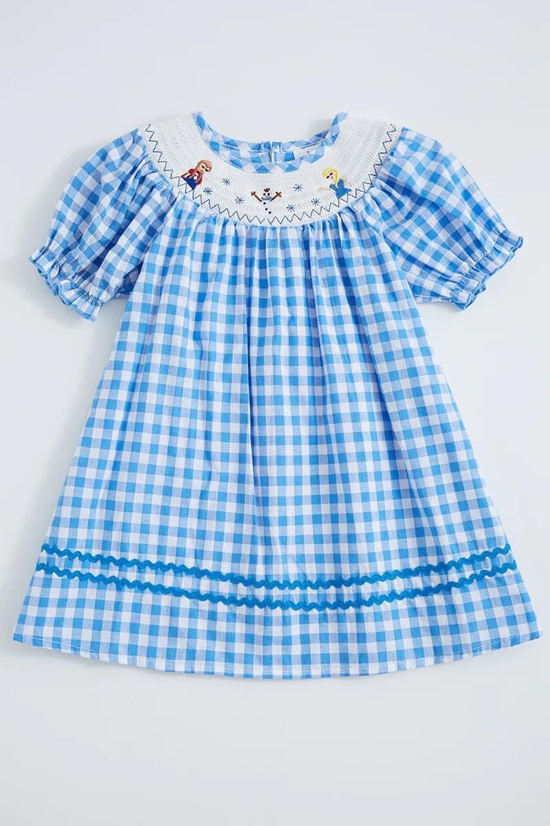 frozen smocked dress Girls Blue Striped Outfit with Short Sleeves 2 Ideal for casual outings or special occasions Frozen Embroidered and Smocked Dress