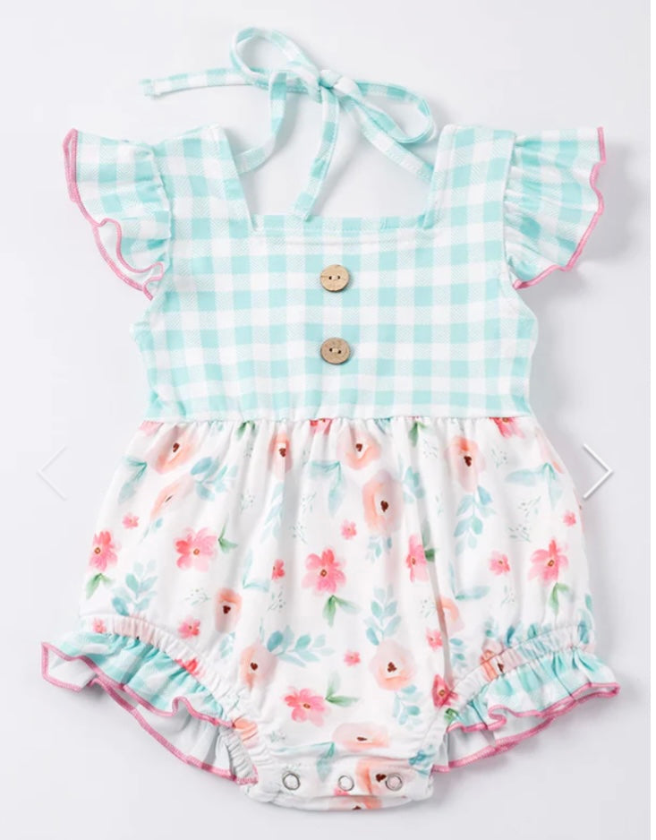 Sweet Spring Gingham Floral romper