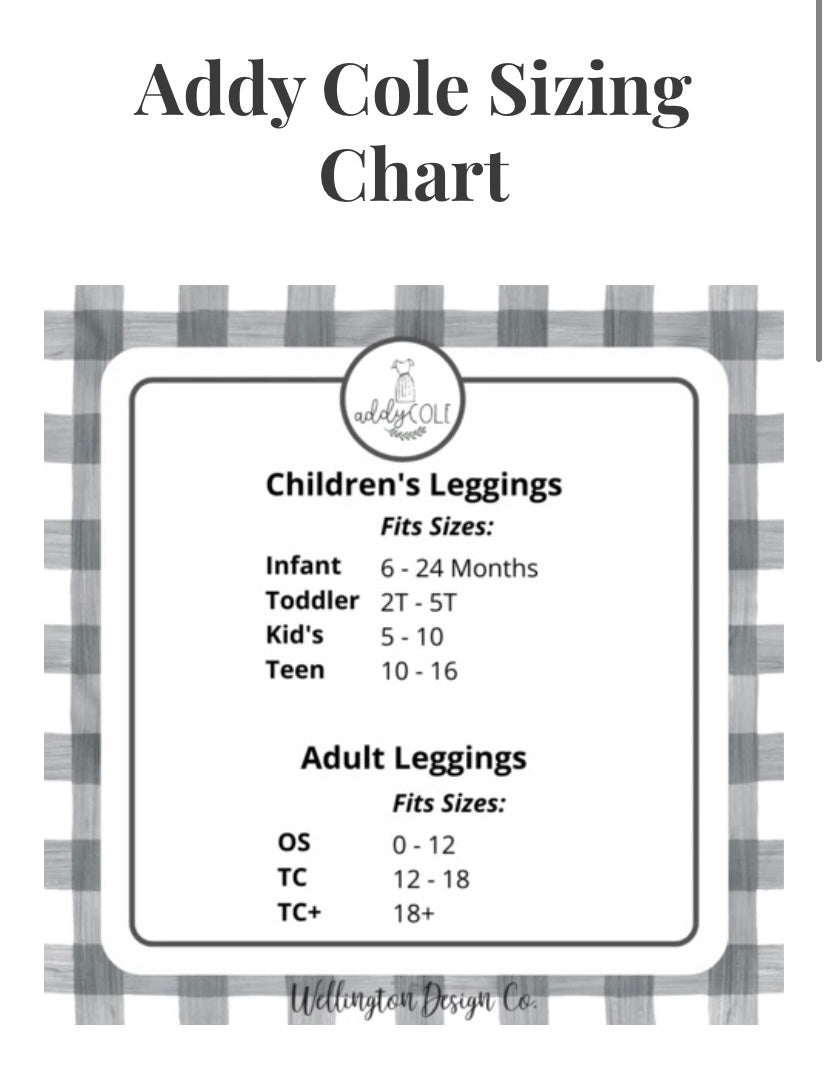 Wellington/Addy Cole Size Chart