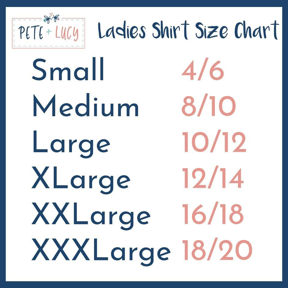 Pete + Lucy Adult Size Charts