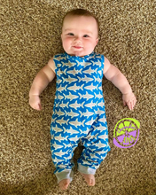 Load image into Gallery viewer, Boy’s “Not So Baby Shark” Sleeveless Romper
