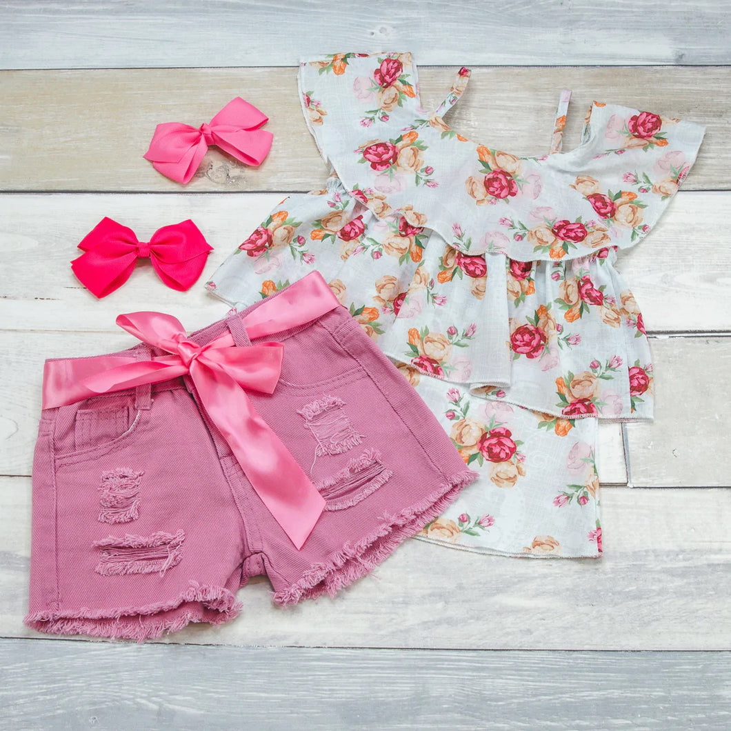 Dusty Rose Denim Short Set