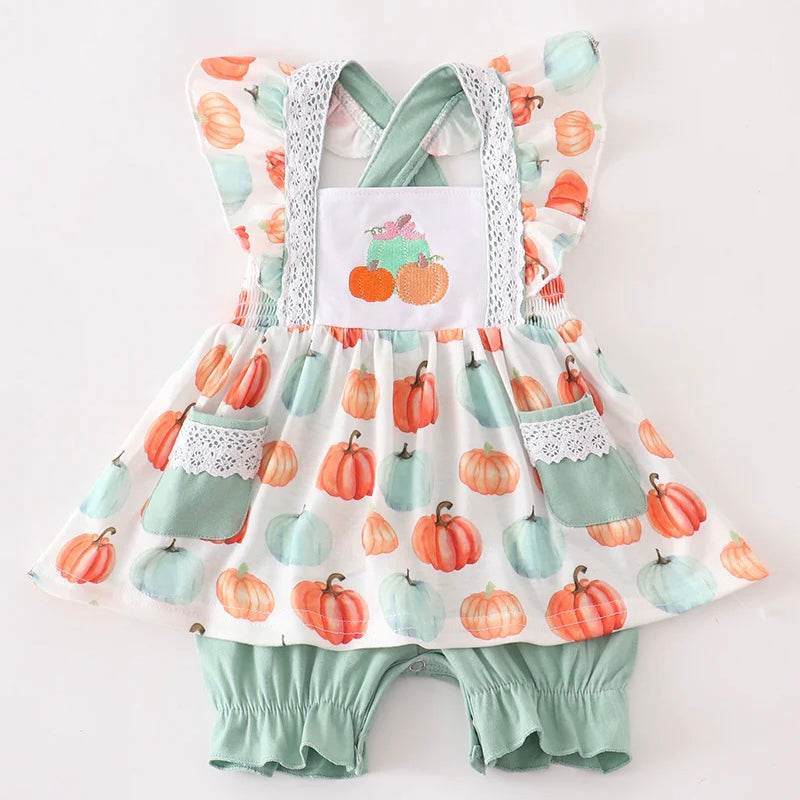 Embroidered Pumpkin Romper