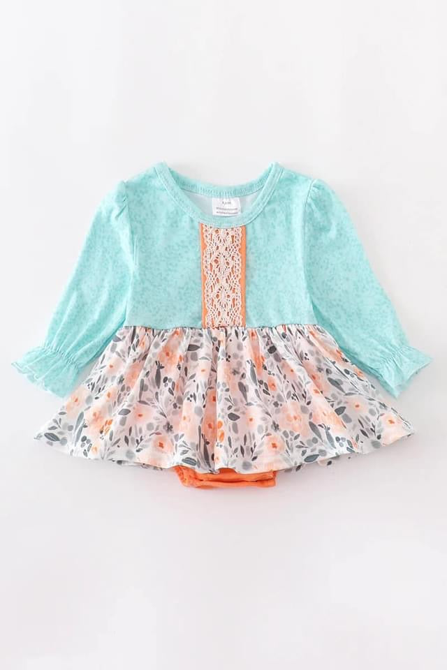 Aqua and Orange Skirted Romper