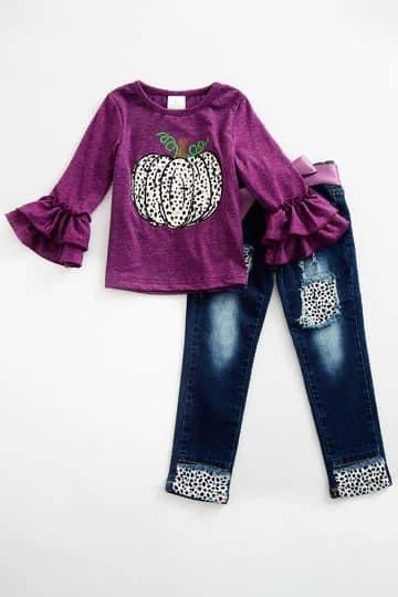 Purple Leopard Pumkin Jean Set