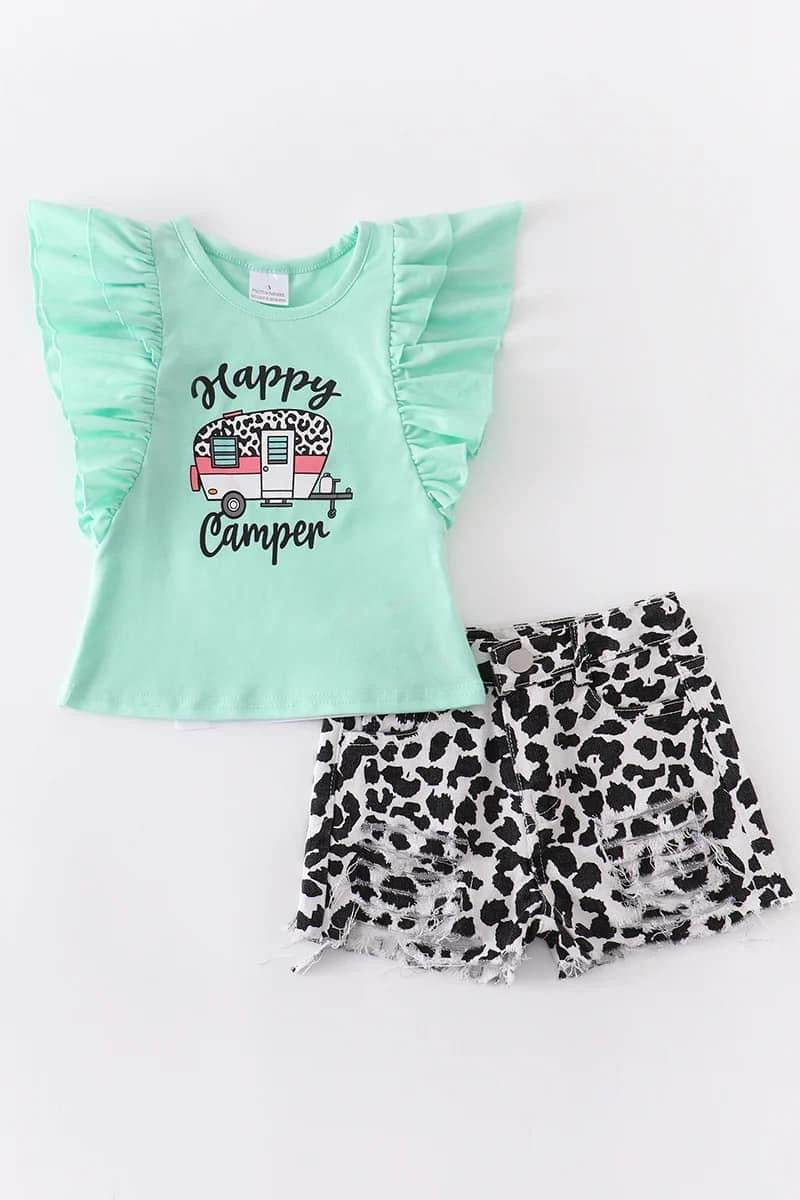 Mint Leopard Camper Short Set