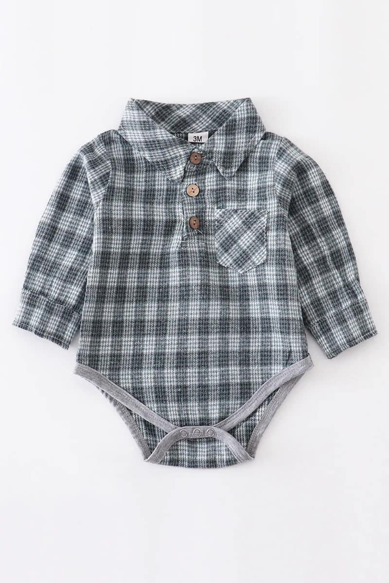 Grey Flannel Button-up Onesie Romper