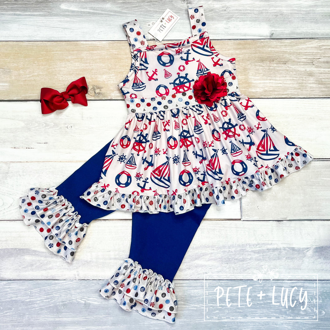 Anchors Away Ruffle Short Set