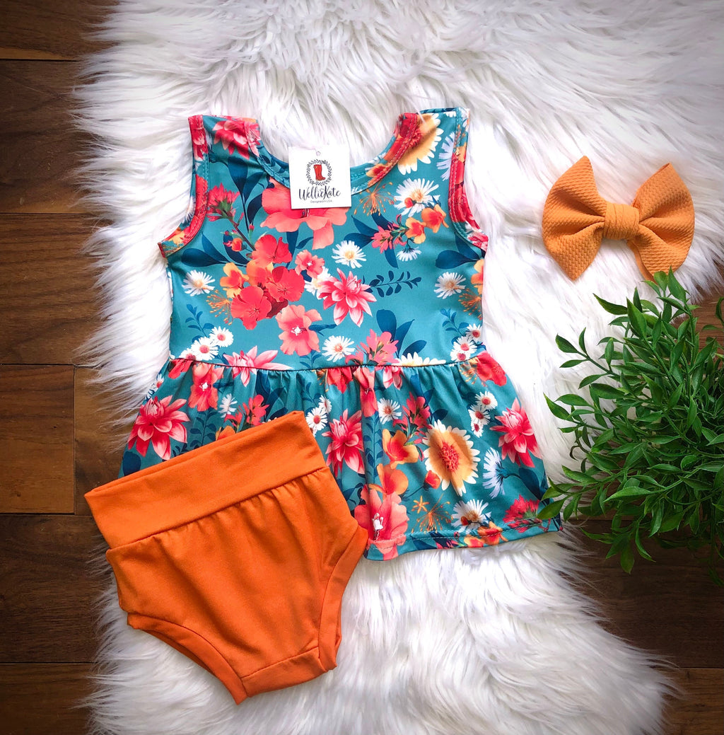 Orange Floral Bummie set