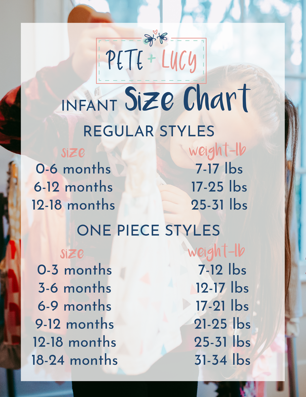 Pete + Lucy Infant Size Chart
