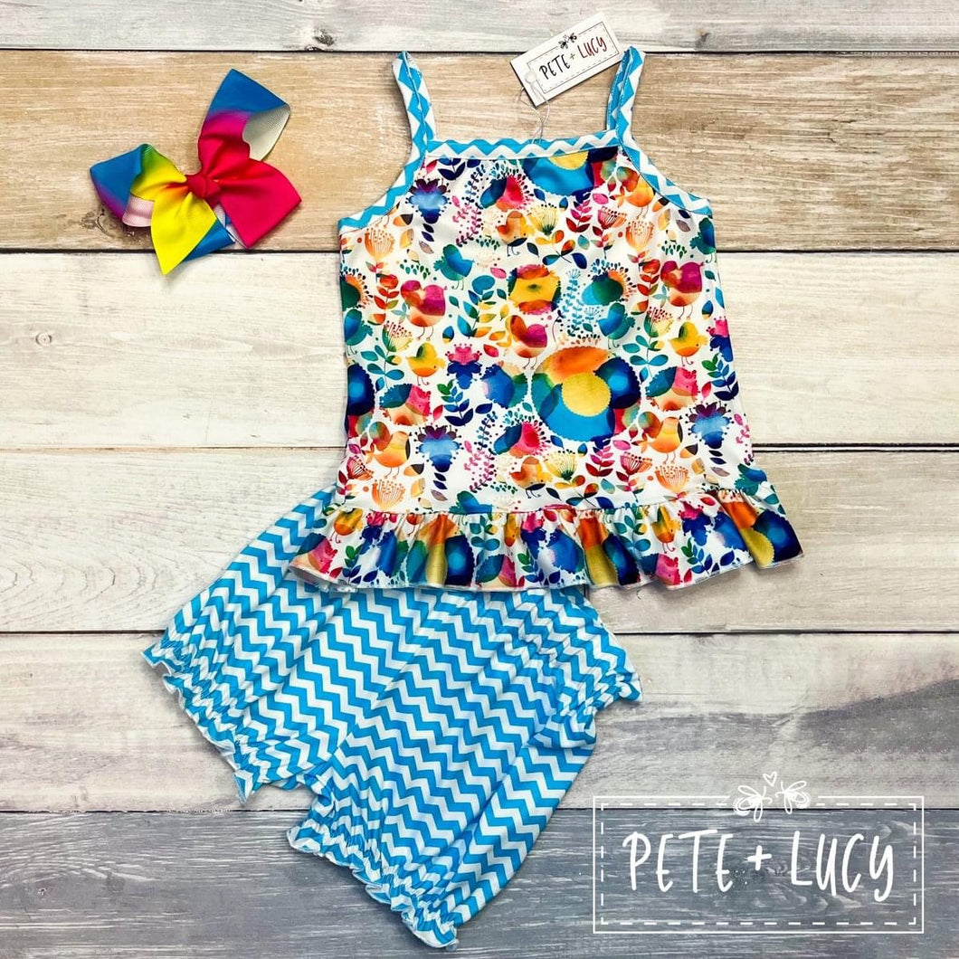 Watercolor Birdies Bubble Short Set