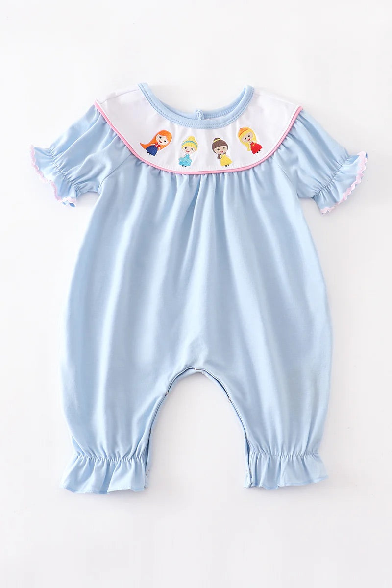 Princess Embroidered Romper Blue