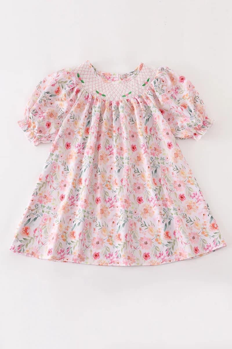 Pink Floral Smocked Dress