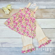 Antique Floral & Gingham Ruffle Short Set