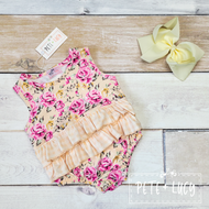 Antique Floral & Gingham Ruffle Romper