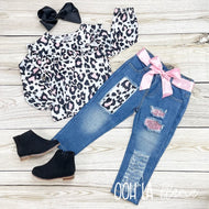 Pink Leopard Jean set